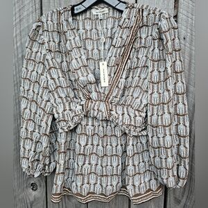 Max Studio- Brown and Cream Patterned Blouse, Size Xs**BRAND NEW W/TAG